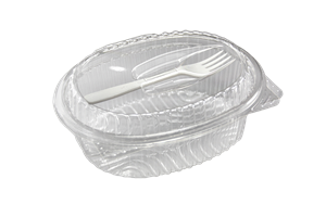 Plastová miska PET 500 ml 190x140x76 mm s int. víčkem a vidličkou