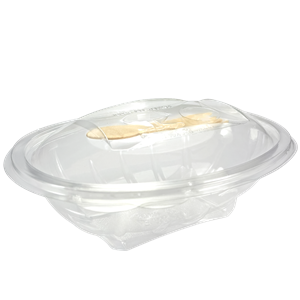 Plastová miska PET 500 ml 190x140x76 mm s int. víčkem a vidličkou