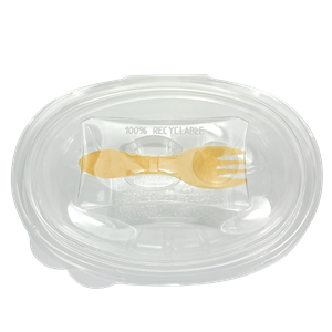 Plastová miska PET 500 ml 190x140x76 mm s int. víčkem a vidličkou