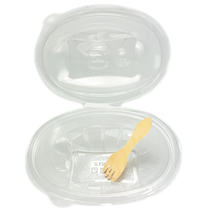 Plastová miska PET 500 ml 190x140x76 mm s int. víčkem a vidličkou