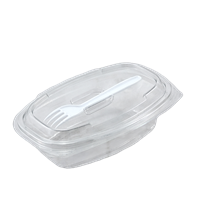 Plastová miska PET 350ml 175x115x50 mm s int. víčkem a vidličkou oválná SL-1735W