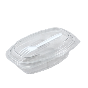 Plastová miska PET 350ml 175x115x50 mm s int. víčkem a vidličkou oválná SL-1735W
