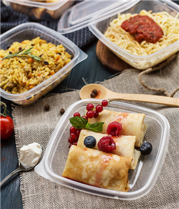 Plastová miska PP 160x160x45 mm hranatá 500 ml transparentní