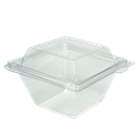Plastová miska rPET 111x106x71 mm hranatá 250 ml s integrovaným víčkem transparentní