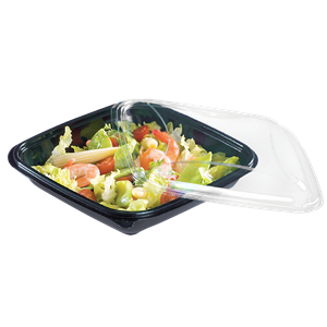 Plastová miska rPET 190x190x40 mm hranatá 750 ml černá s transparentním víčkem