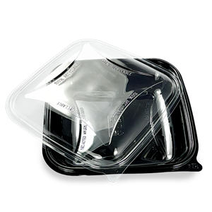 Plastová miska rPET 190x190x40 mm hranatá 750 ml černá s transparentním víčkem