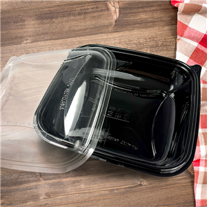 Plastová miska rPET 190x190x40 mm hranatá 750 ml černá s transparentním víčkem