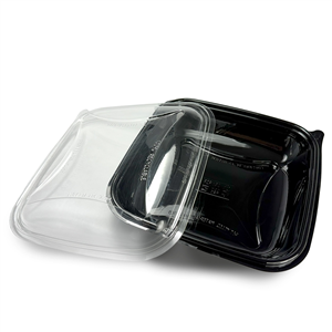 Plastová miska rPET 190x190x40 mm hranatá 750 ml černá s transparentním víčkem