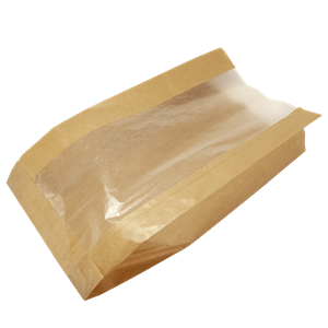 Papírový sáček EKO 26+5x40 cm hnědý s papírovým okénkem CRYSTAL
