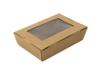 Papírový box EKO na jídlo 218/195 x 163/140 x 65 mm kraft s okénkem 2050 ml
