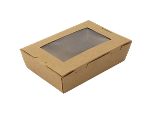 Papírový box EKO na jídlo 218/195 x 163/140 x 65 mm kraft s okénkem 2050 ml