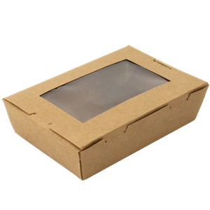 Papírový box EKO na jídlo 218/195 x 163/140 x 65 mm kraft s okénkem 2050 ml
