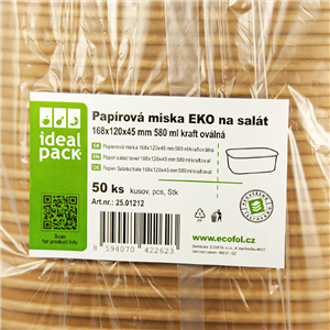 Papírová miska EKO na salát 168x120x45 mm 580 ml kraft oválná ideal pack®
