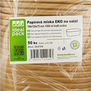 Papírová miska EKO na salát 168x120x75 mm 1000 ml kraft oválná ideal pack®