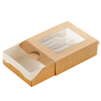 Papírový box / krabička EKO na jídlo 100x80x30 mm hnědý s okénkem ideal pack®