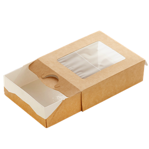 Papírový box / krabička EKO na jídlo 100x80x30 mm hnědý s okénkem ideal pack®