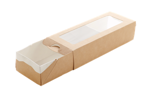 Papírový box / krabička EKO na jídlo 170x70x40 mm hnědý s okénkem ideal pack®