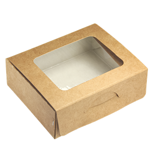 Papírový box EKO na jídlo 100x80x35 mm hnědý s okénkem 300 ml ideal pack®