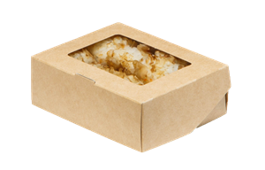 Papírový box EKO na jídlo 100x80x35 mm hnědý s okénkem 300 ml