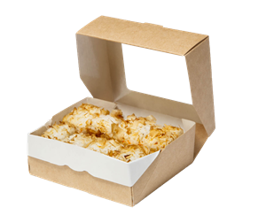 Papírový box EKO na jídlo 100x80x35 mm hnědý s okénkem 300 ml