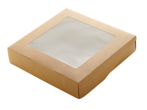 Papírový box EKO na jídlo 200x200x40 mm hnědý s okénkem 1500 ml ideal pack®