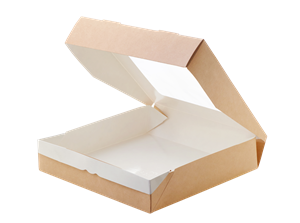 Papírový box EKO na jídlo 200x200x40 mm hnědý s okénkem 1500 ml