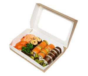 Papírový box EKO na jídlo 250x150x40 mm hnědý s okénkem 1400 ml