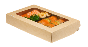 Papírový box EKO na jídlo 250x150x40 mm hnědý s okénkem 1400 ml