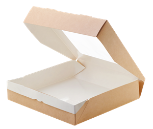 Papírový box EKO na jídlo 260x260x40 mm hnědý s okénkem 2500 ml ideal pack®