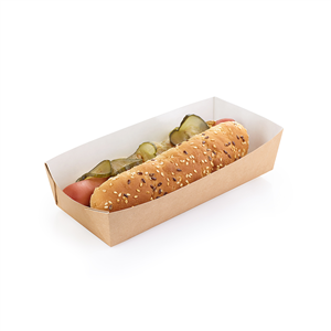 Papírová miska EKO na párek v rohlíku / fast food 165x70x40 mm hnědá 100% rozložitelná