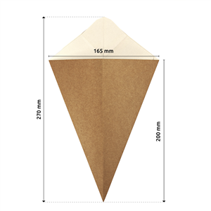 Papírový kornout EKO na hranolky 198/270x165 mm 300/350 ml s kapsou na dip hnědý ideal pack®