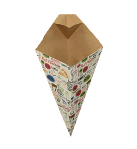 Papírový kornout EKO na hranolky 300 ml s kapsou na dip s potiskem