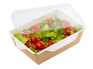 Papírový box / miska EKO na salát 121x106x55 mm hnědý s transp. víčkem