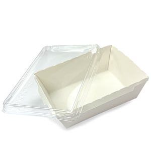 Papírový box / miska EKO na salát 145x95x45 mm bílý s transp. víčkem