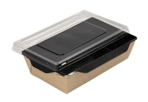 Papírový box / miska EKO na salát 145x95x45 mm hnědo-černý s transp. víčkem