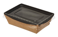 Papírový box / miska EKO na salát 100x140x45 mm hnědo-černý s transp. víčkem