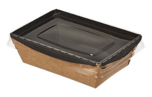Papírový box / miska EKO na salát 100x140x45 mm hnědo-černý s transp. víčkem