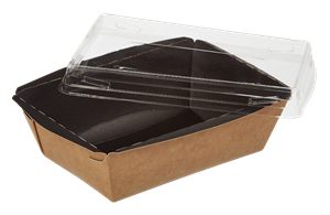 Papírový box / miska EKO na salát 100x140x45 mm hnědo-černý s transp. víčkem
