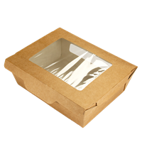 Papírový box / miska EKO na salát 150x115x50 mm hnědý s okénkem ideal pack®