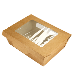 Papírový box / miska EKO na salát 150x115x50 mm hnědý s okénkem ideal pack®
