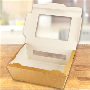 Papírový box / miska EKO na salát 150x115x50 mm hnědý s okénkem ideal pack®