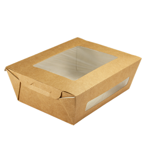Papírový box / miska EKO na salát 150x115x50 mm hnědý s okénkem ideal pack®
