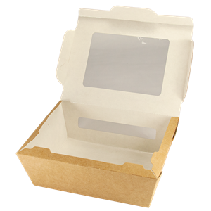 Papírový box / miska EKO na salát 150x115x50 mm hnědý s okénkem ideal pack®