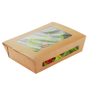 Papírový box / miska EKO na salát 150x115x50 mm hnědý s okénkem ideal pack®