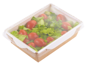 Papírový box / miska EKO na salát 150x150x50 mm hnědý s transp. víčkem