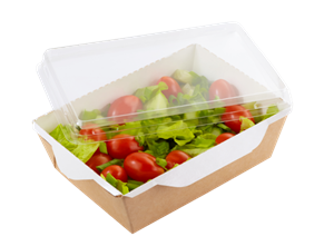 Papírový box / miska EKO na salát 150x150x50 mm hnědý s transp. víčkem