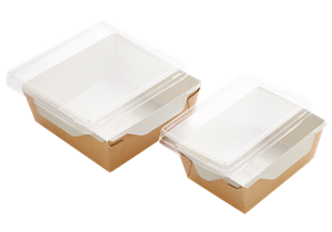 Papírový box / miska EKO na salát 150x150x50 mm hnědý s transp. víčkem