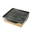 Papírový box / miska EKO na salát 150x150x50 mm hnědo-černý s transp. víčkem