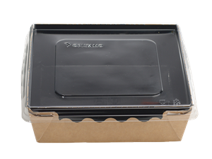 Papírový box / miska EKO na salát 150x150x50 mm hnědo-černý s transp. víčkem