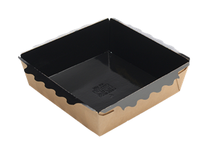 Papírový box / miska EKO na salát 150x150x50 mm hnědo-černý s transp. víčkem